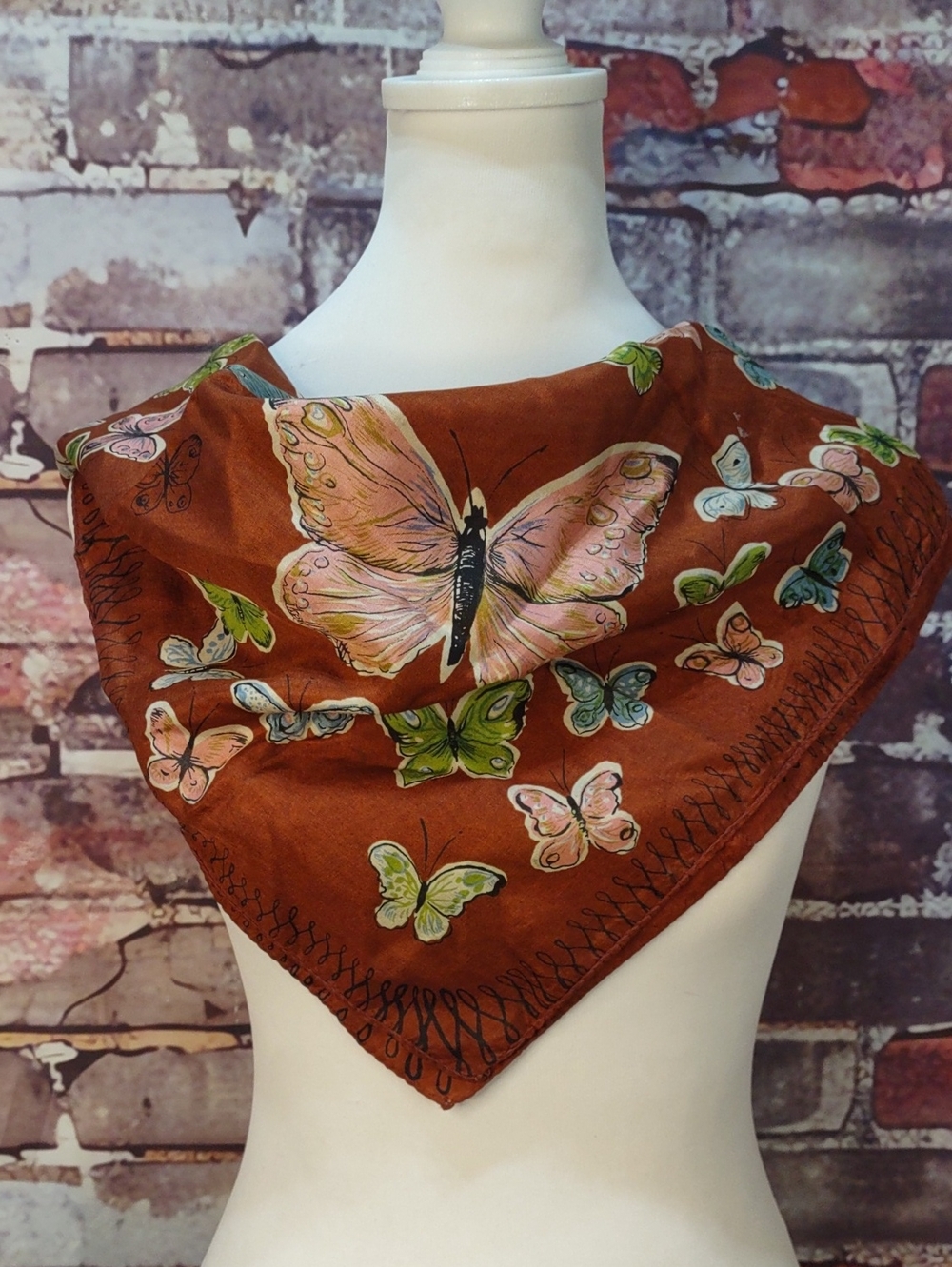 Vintage Butterfly Print Silk Scarf